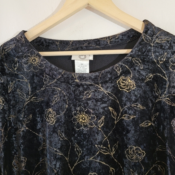 CERVELLE Women's Black Gold Floral Velvet Long Sleeve Blouse 3X Whimsigoth Goth - Picture 3 of 12